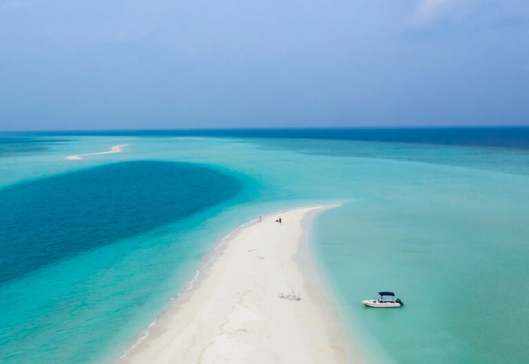 Islands, reef and lagoon in the Maldives seen from the air