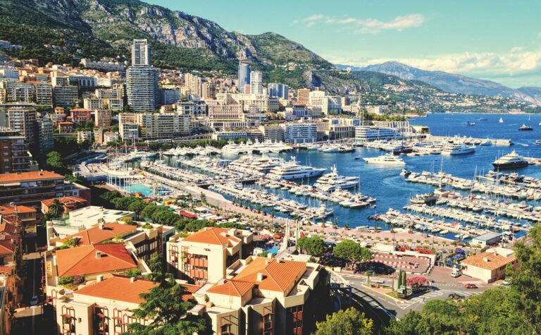 Port Hercule and the buildings of Monaco rising behind the harbour